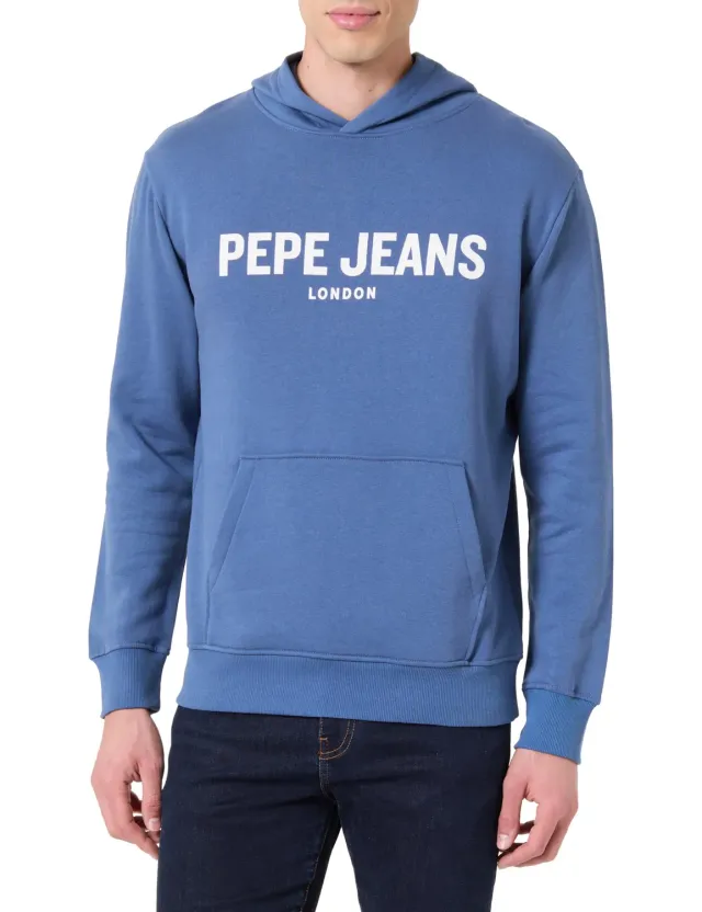 Pepe Jeans Big Logo Hoodie Felpa Uomo L Blu Mare