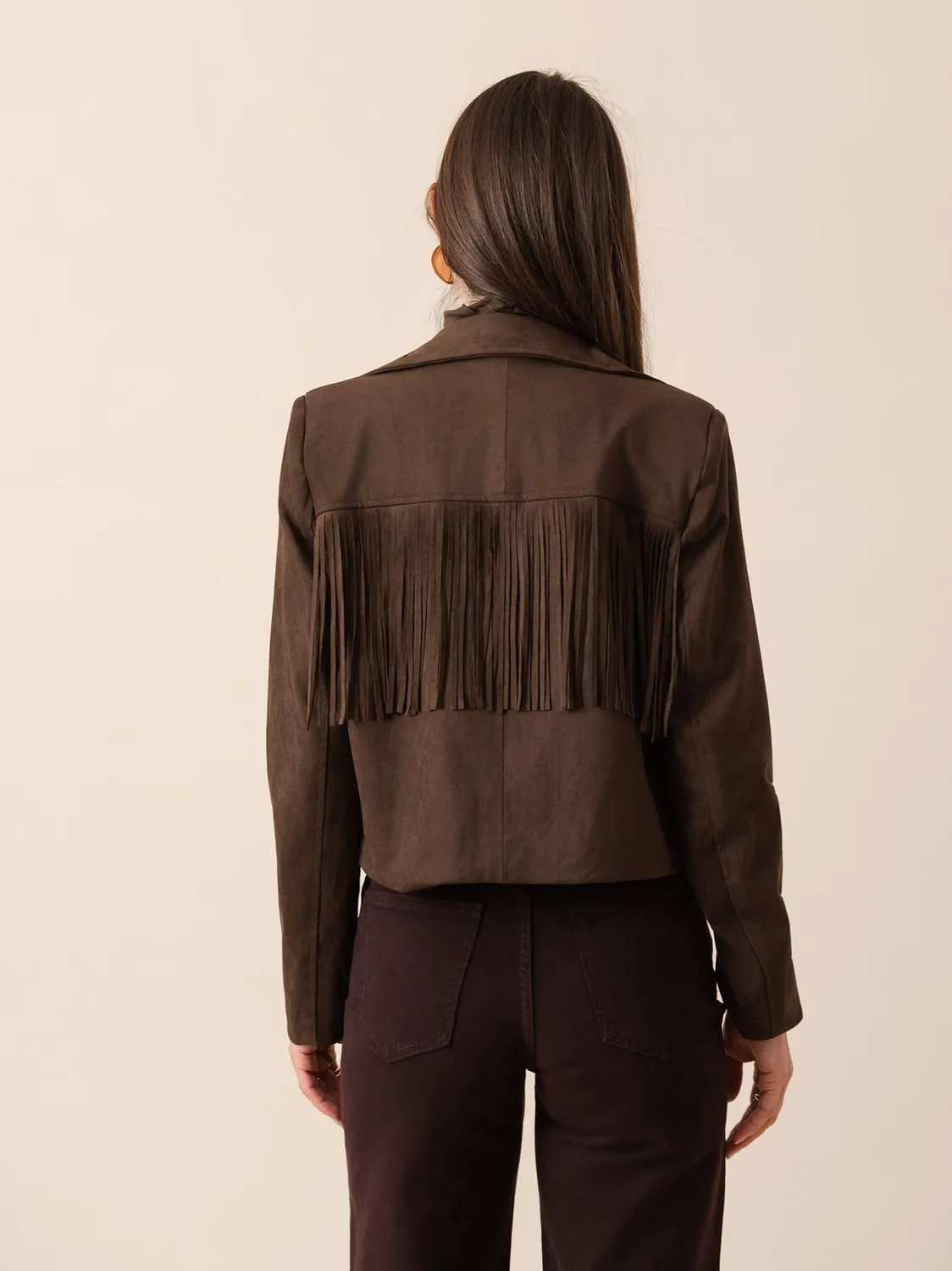 Oraije Dory giacca frange cioccolato suede