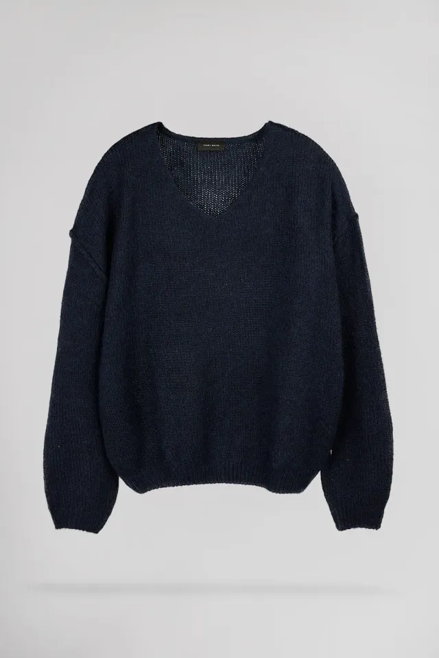 Teddy Smith P-Maggie maglione donna navy scollo a V lana