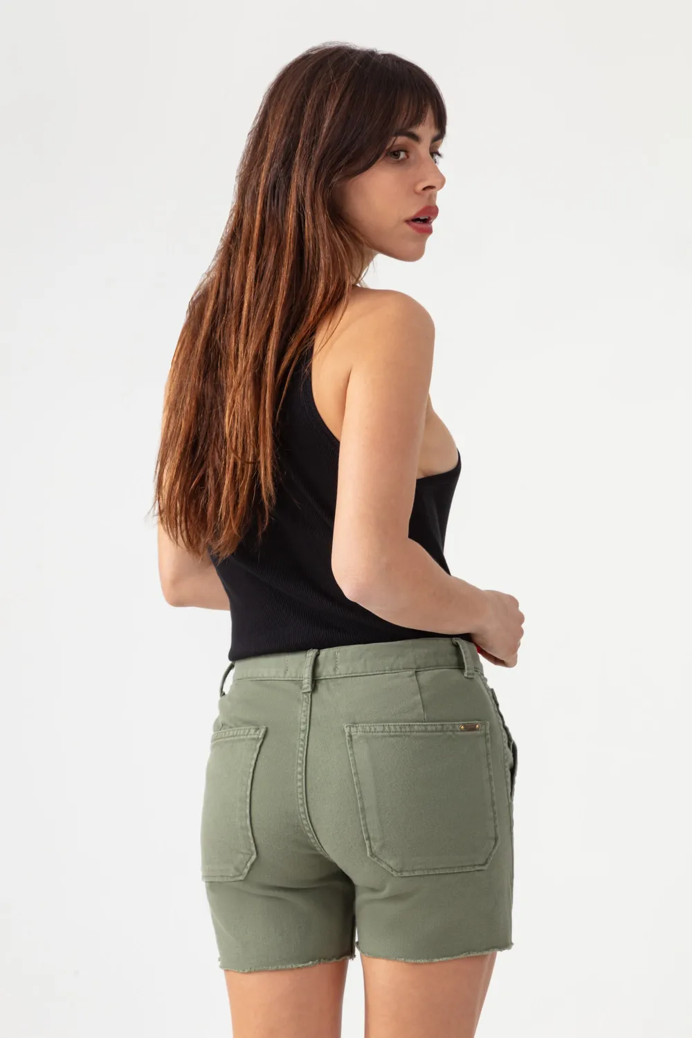 Acquaverde Tools Light Kaki shorts donna sfrangiati