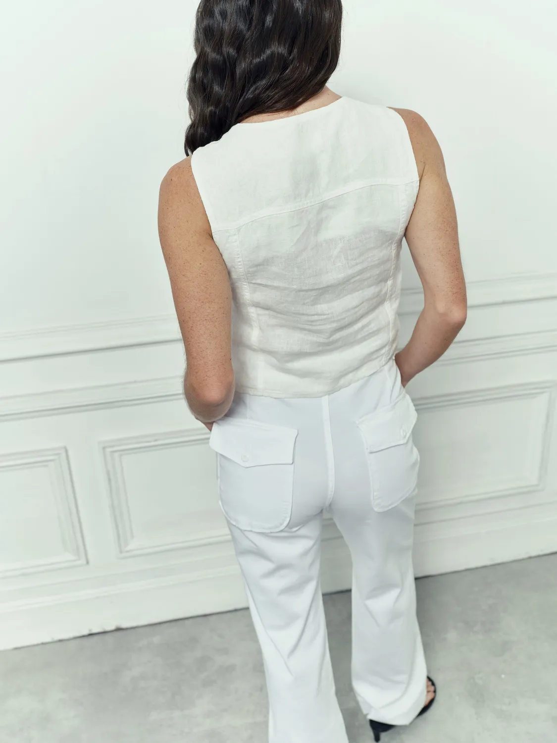 Acquaverde Trucker gilet lino white fresco