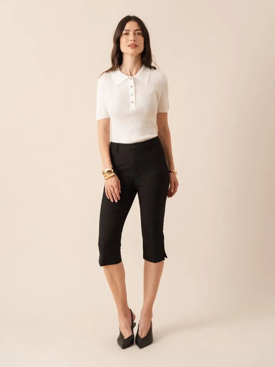 Oraije Capri pantacourt slim nero al ginocchio