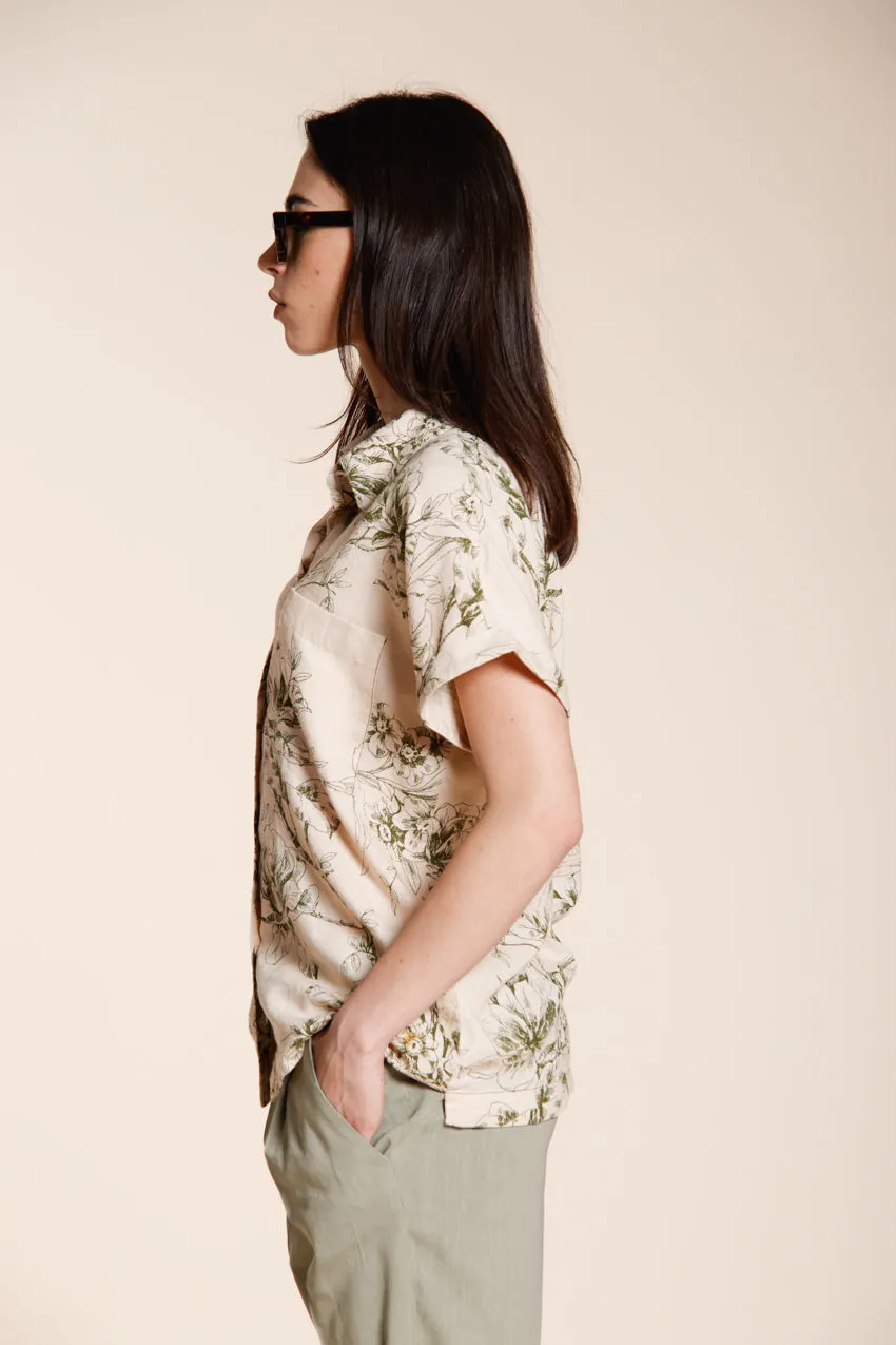 Mason's Livia camicia donna beige fiori lino