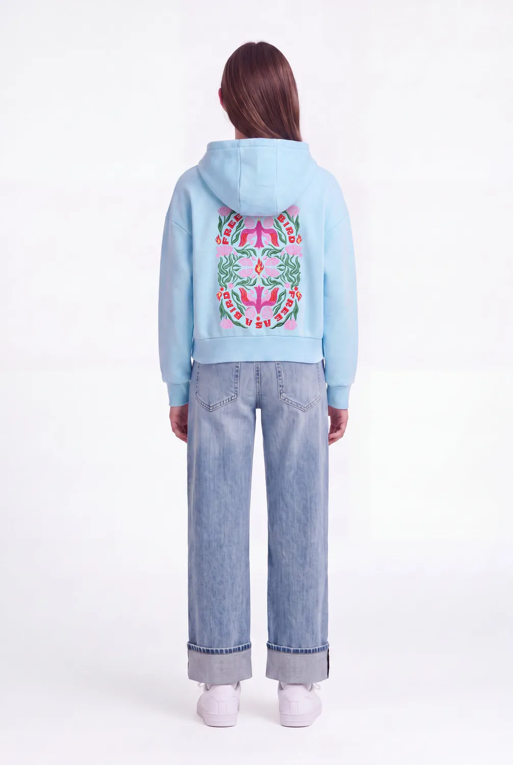 Teddy Smith S-Bird Hoody JR Felpa Bambina Azzurro Ricamata