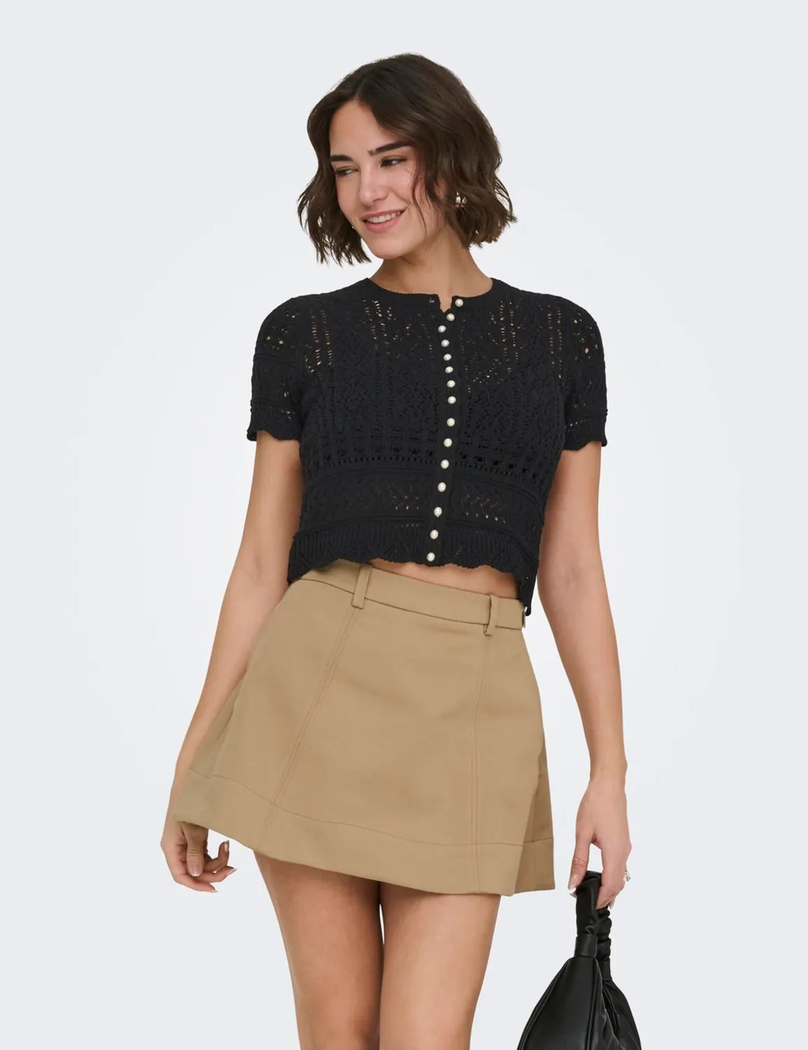 ONLY ONLElke Cardigan Nero Perle Maniche Corte