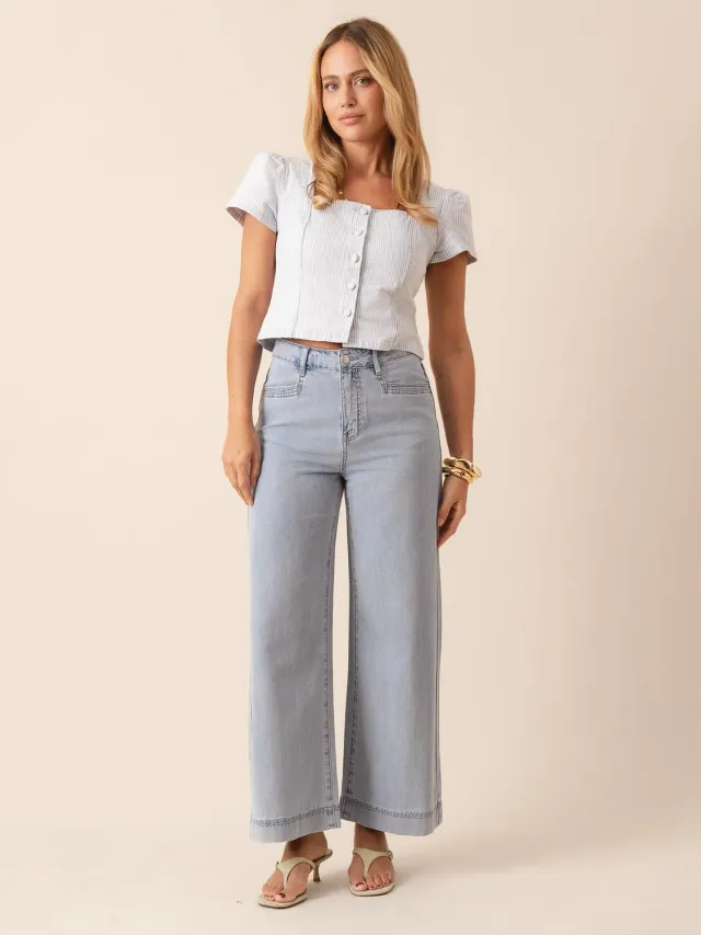 Oraije Thea pantaloni wide blu chiaro estate lyocell