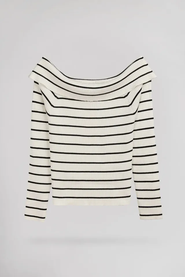 Teddy Smith P-Rysia Maglia Donna Rigata Scollo Bardot