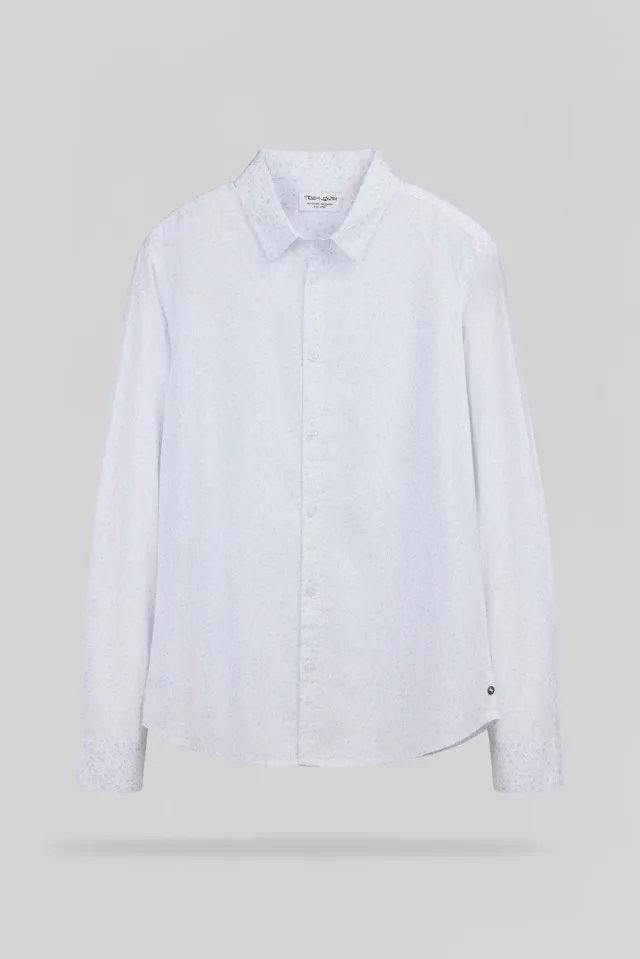 Teddy Smith Carton ML Blanc camicia slim bianco stampa blu