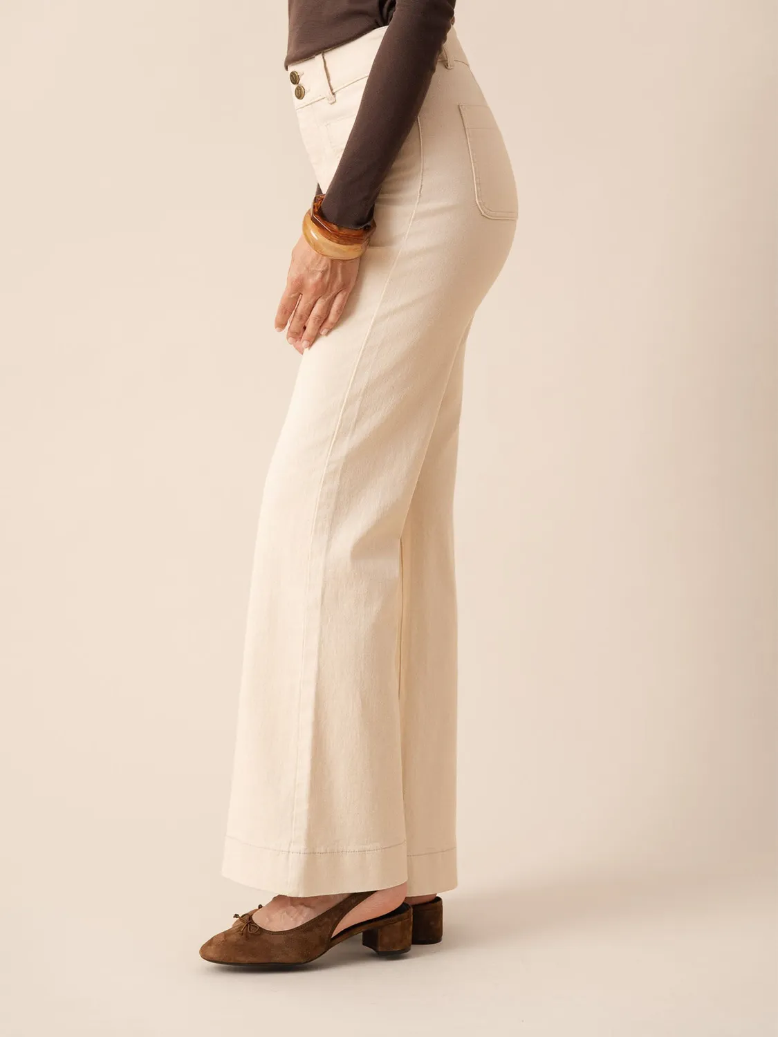 Oraije Elena jeans large flare beige cotone