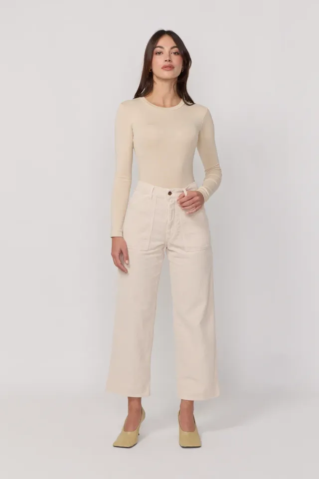 Acquaverde Eddy pantaloni velluto crema vita alta