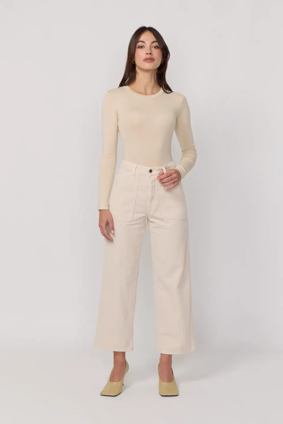 Acquaverde Eddy pantaloni velluto crema vita alta