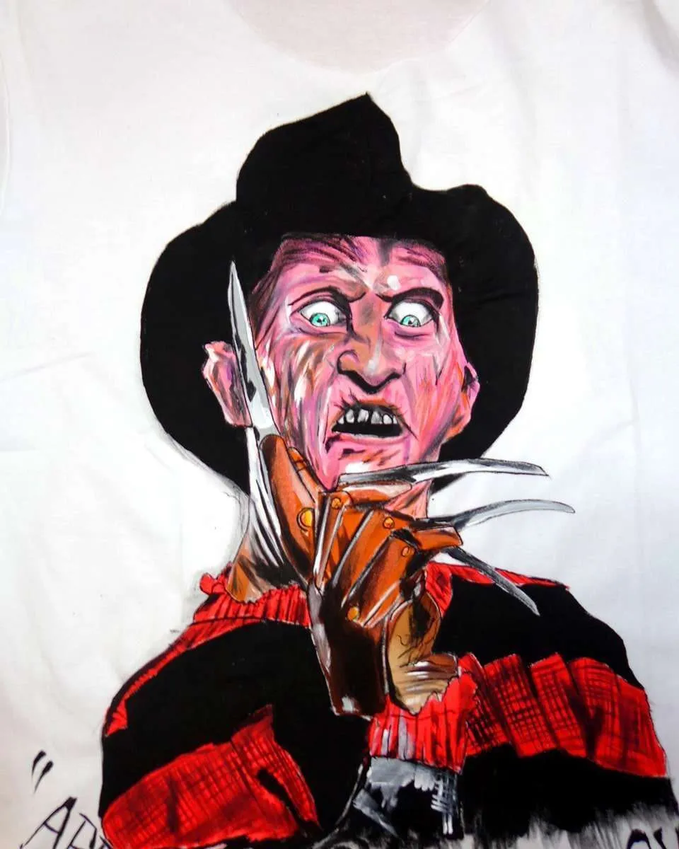 Never Say Never Freddy Krueger t-shirt dipinta a mano
