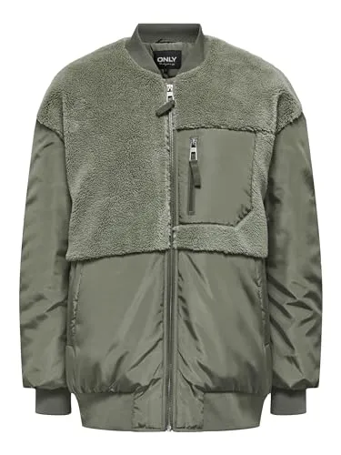 ONLY Onlemmy giacca teddy M verde collo tondo zip