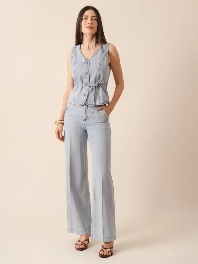 Oraije Eleonore jeans wide azzurro chiaro lyocell