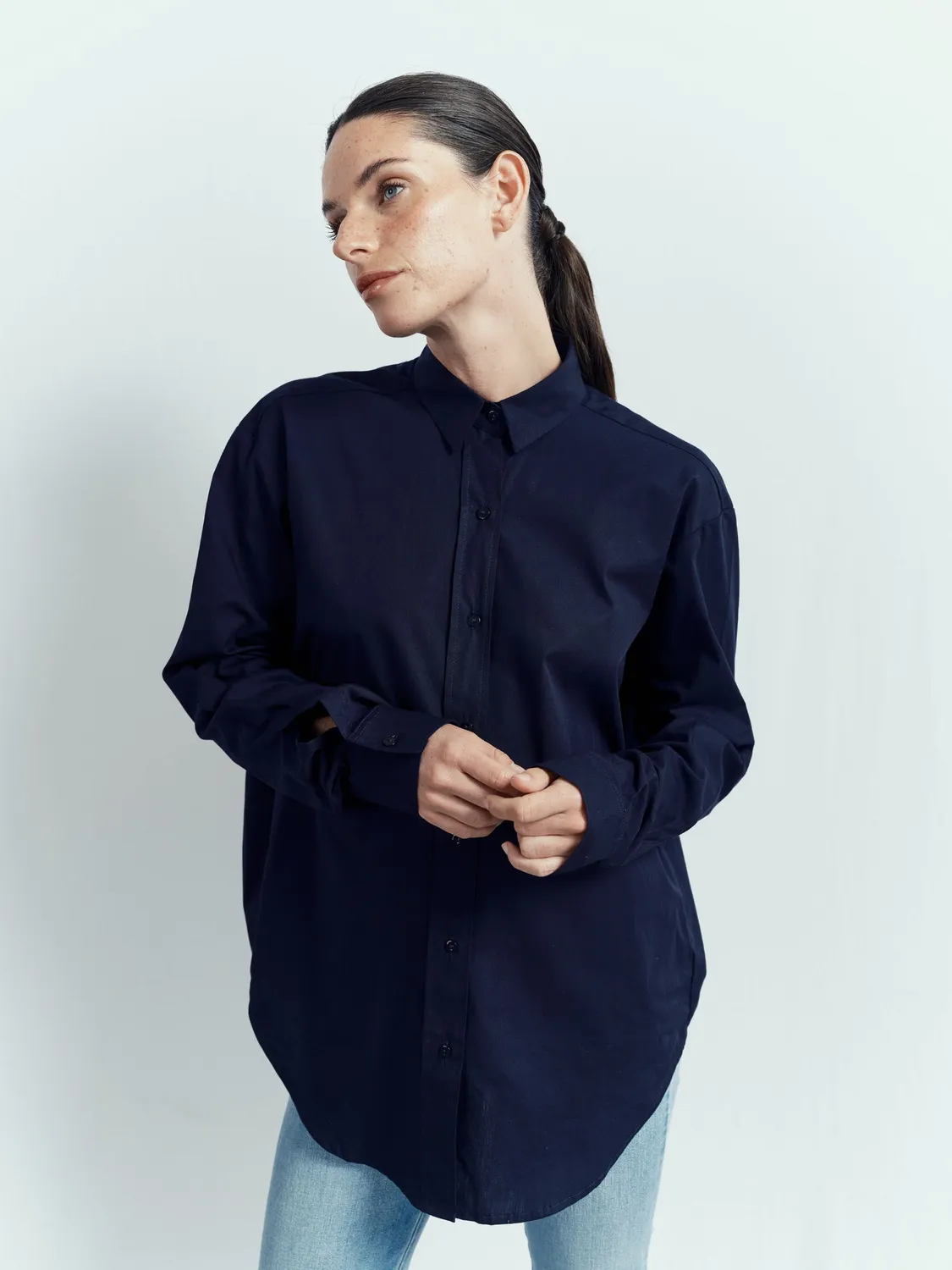 Acquaverde White Shirt camicia navy oversize cotone
