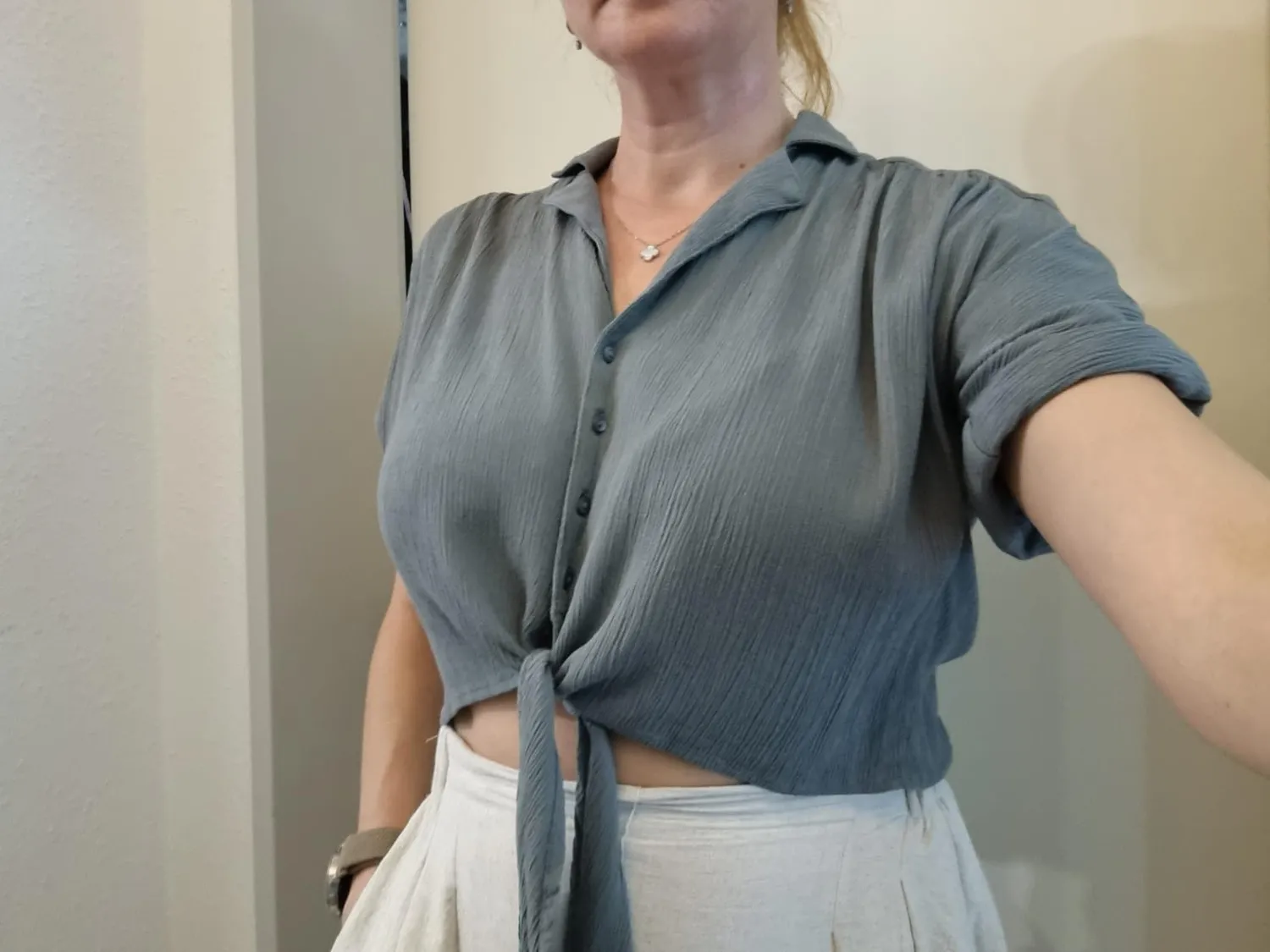 ONLY Camicia Nodo Collo Donna Bianca Maniche Corte