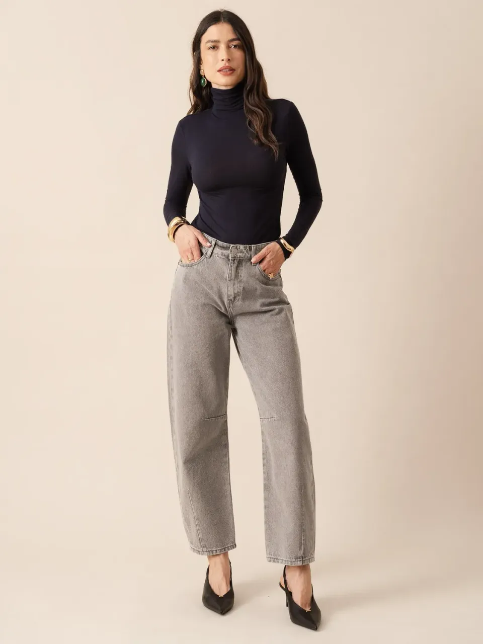Oraije Brandy jeans balloon grigio chiaro