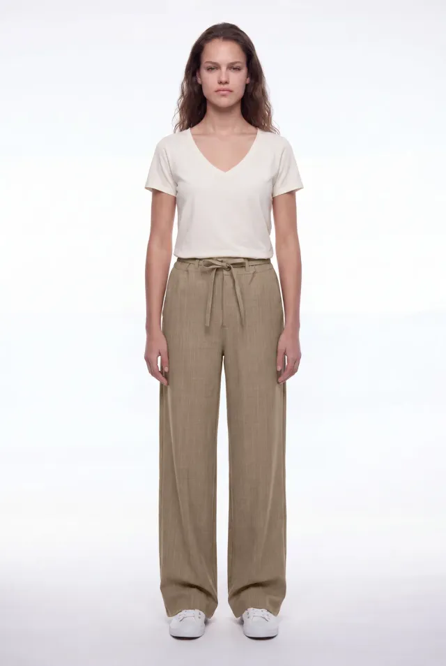 Teddy Smith P-Taylor Pantalone Donna Beige Gessato Relaxed