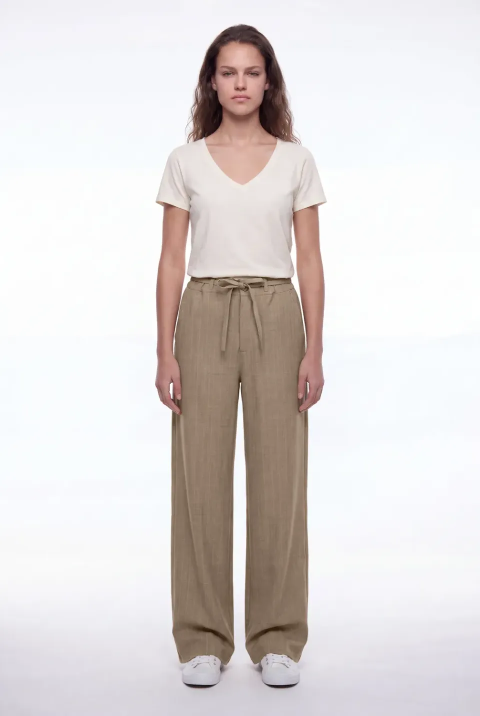 Teddy Smith P-Taylor Pantalone Donna Beige Gessato Relaxed