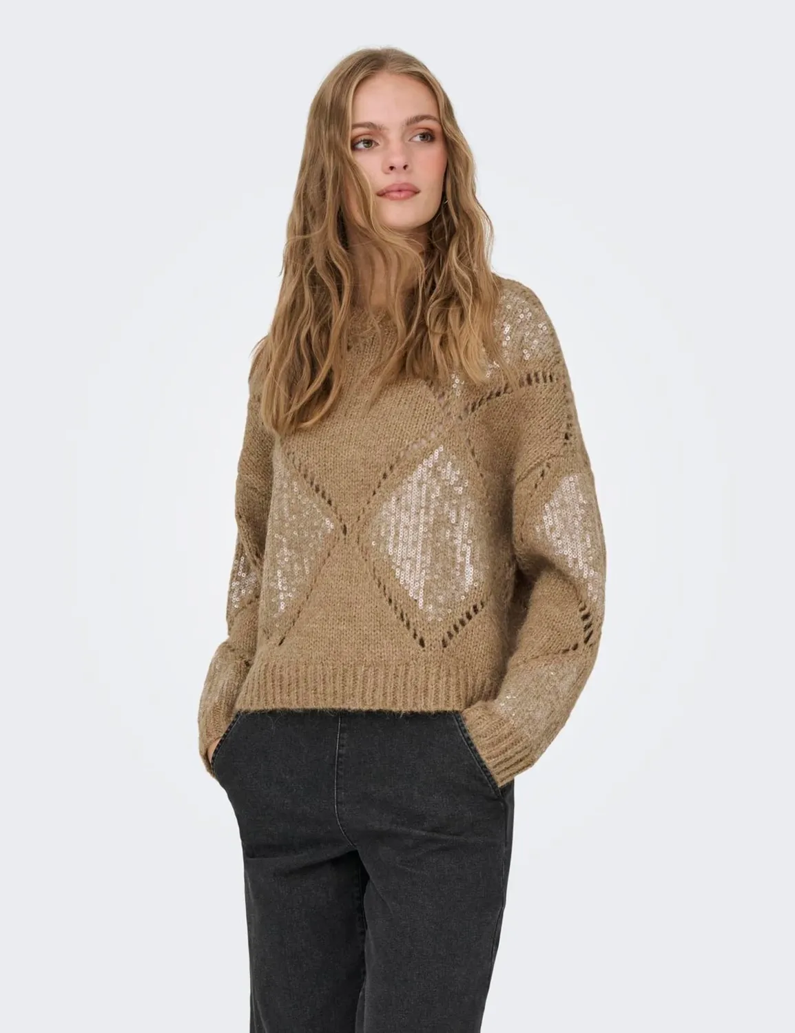ONLY Onlkansas Life maglione tannin paillettes