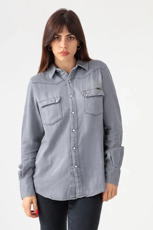 acquaverde Clyde Used Grey camicia western bottoni
