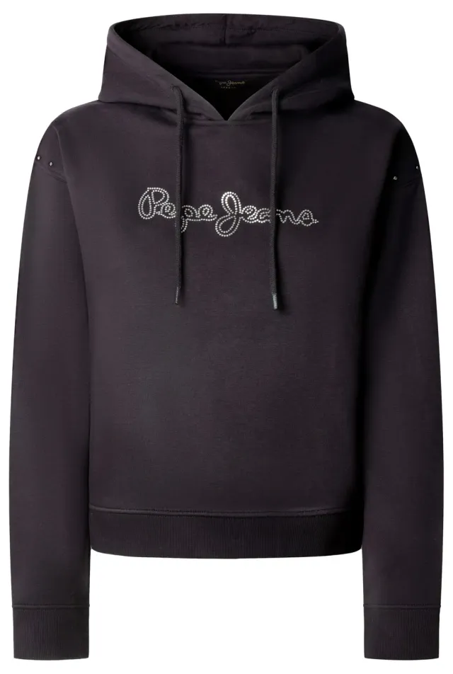 Pepe Jeans Silver Signature Hoodie Felpa S strass argento