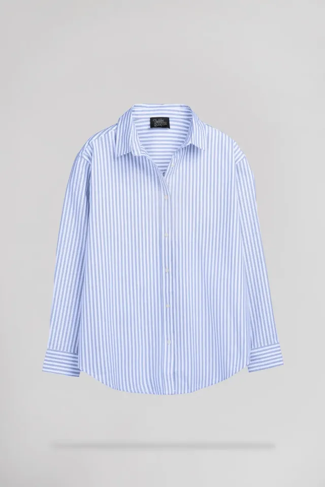 Teddy Smith C-Line ML camicia righe azzurra donna oversize