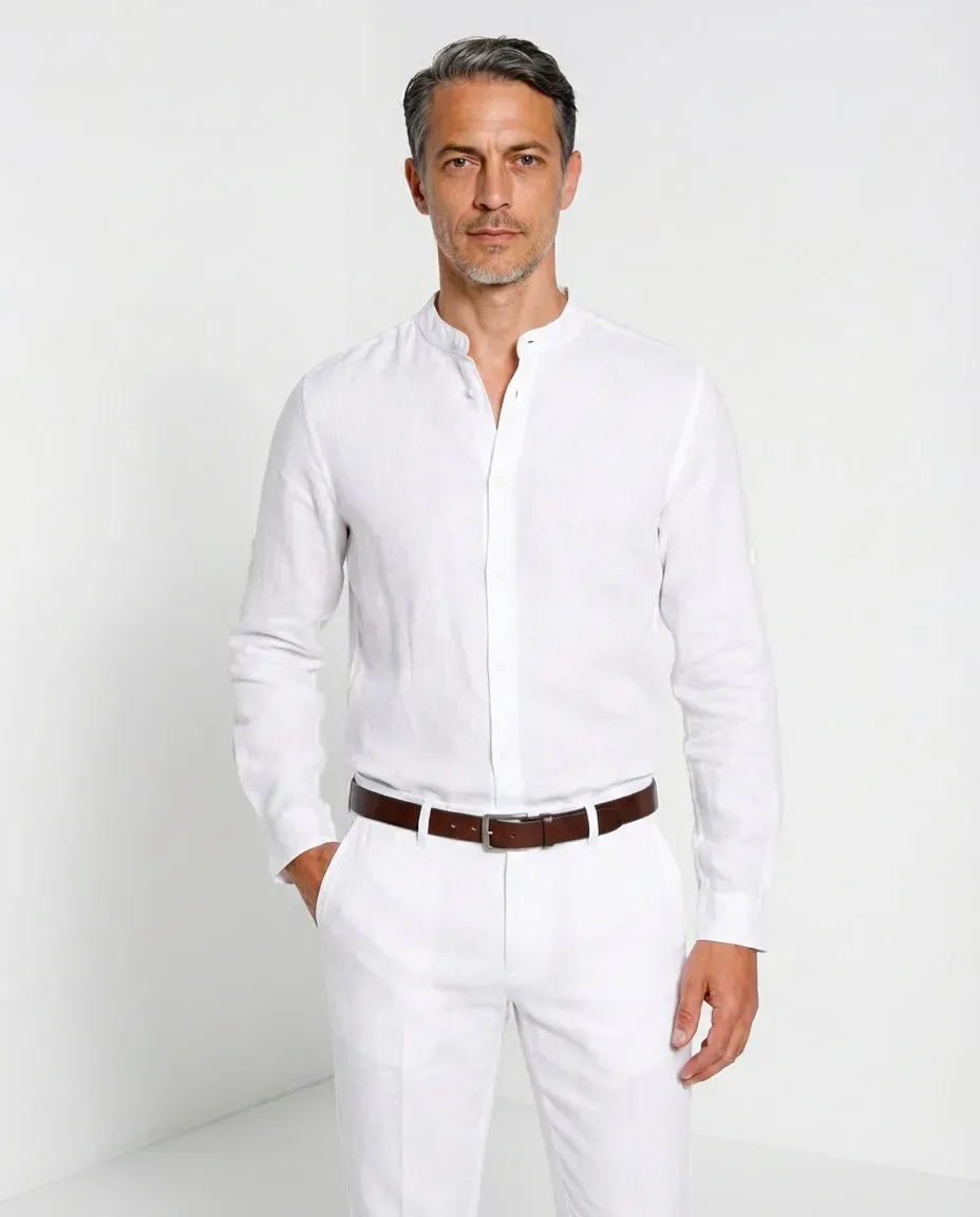 Mason's Porto camicia uomo bianco lino 100%