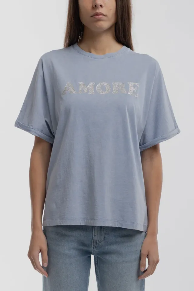Teddy Smith T-Glitter MC t-shirt blu nuvoloso donna