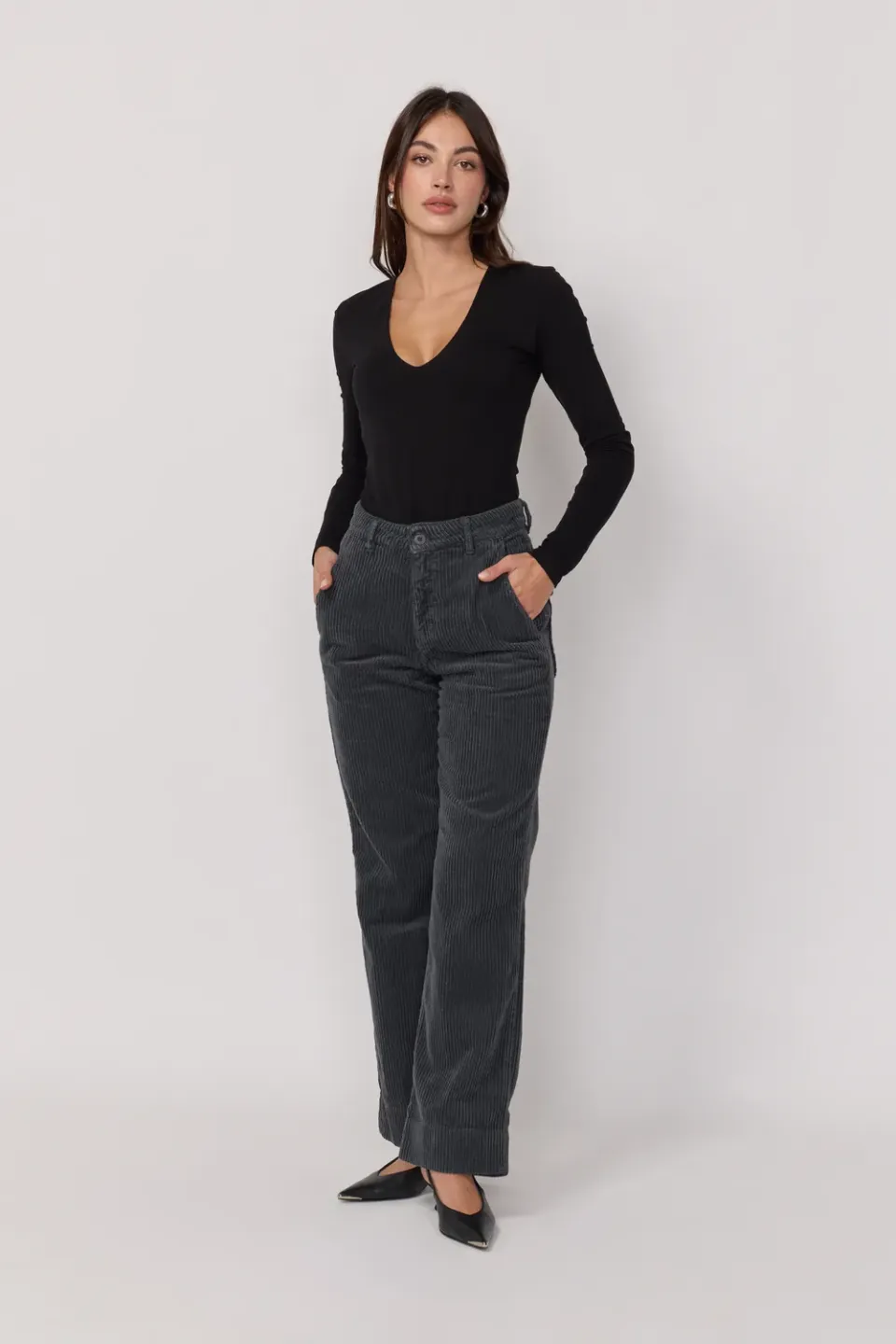 acquaverde Paltrow pantaloni velluto antracite