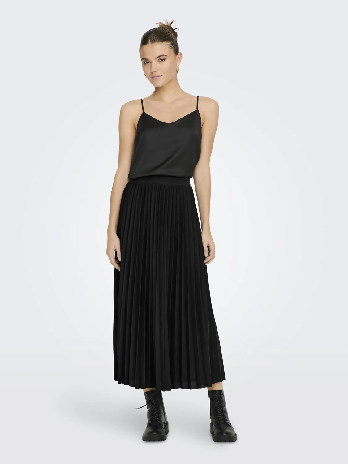 Only Newmelisa Plisse Gonna Donna Jersey Svasata Nera