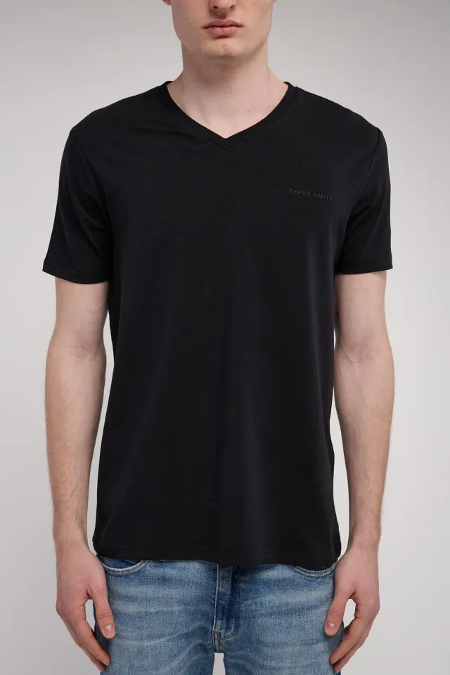 Teddy Smith Tawax 2 T-shirt Uomo Nero Scollo a V Cotone