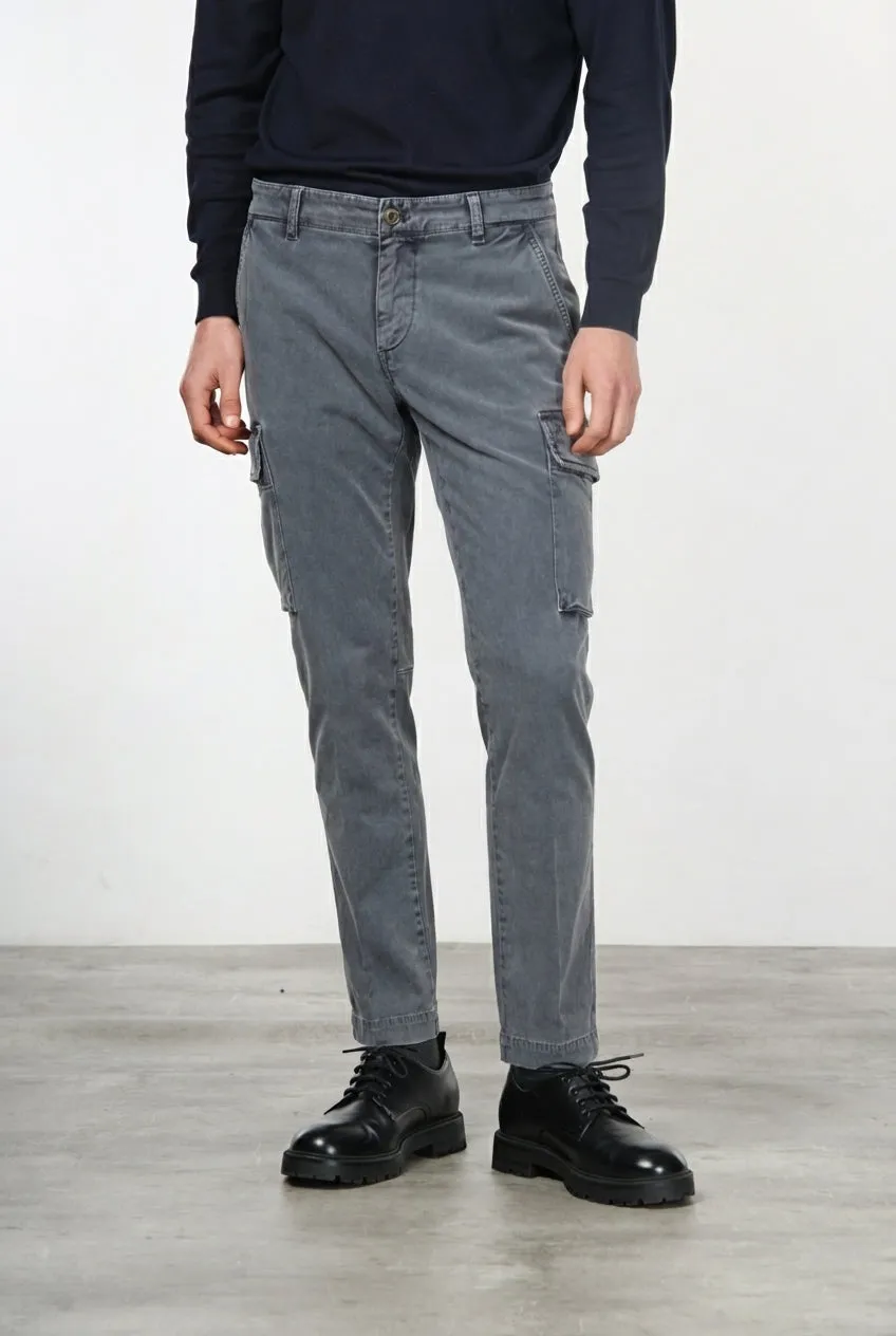 Mason's Chile pantalone cargo uomo gabardina grigio scuro slim