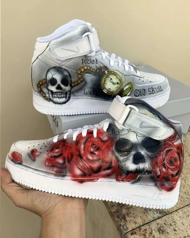 Nike Air Force 1 High Teschi Rose sneakers dipinte a mano