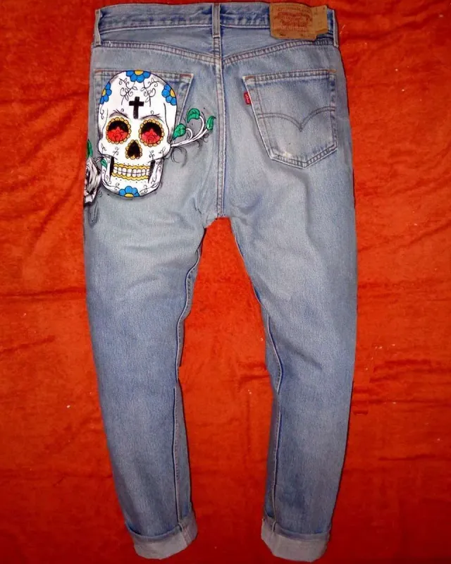 Levi's Vintage Teschi Multipli jeans dipinti a mano neri
