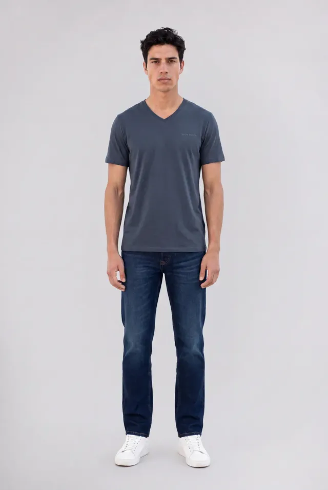 Teddy Smith Tawax 2 T-Shirt Uomo Scollo V Grigio Meteore Elastic