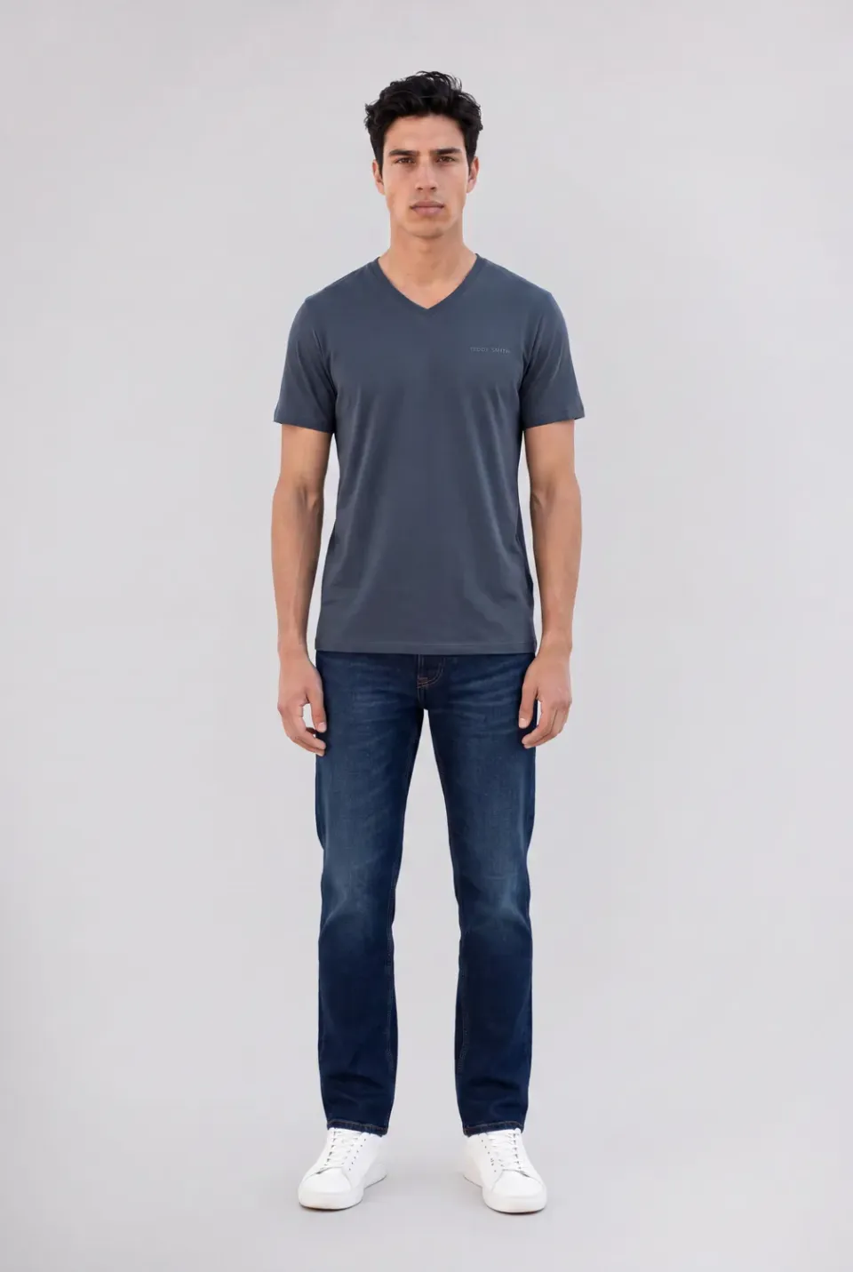 Teddy Smith Tawax 2 T-Shirt Uomo Scollo V Grigio Meteore Elastic