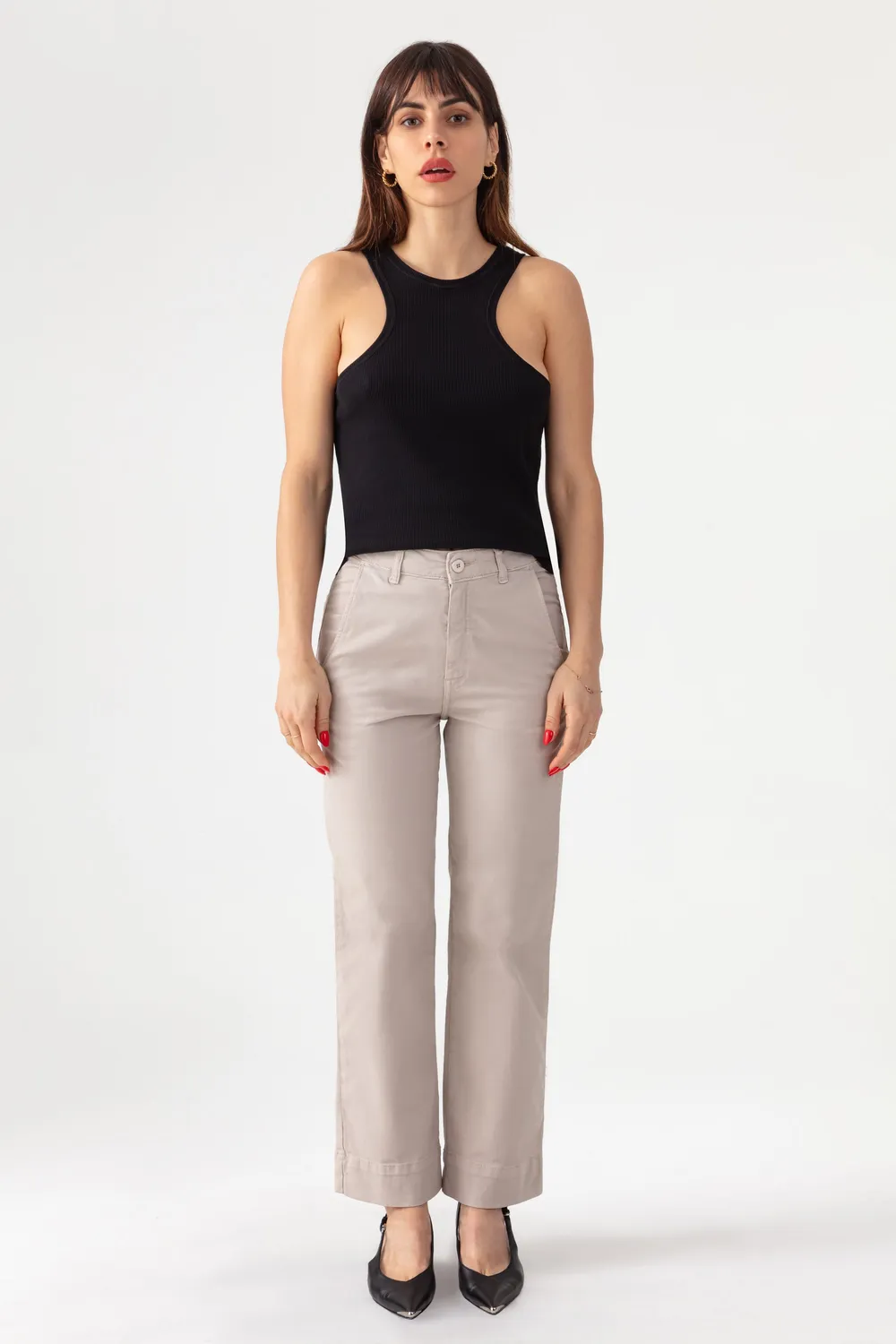 Acquaverde Paltrow 7/8 pantaloni Beige vita alta