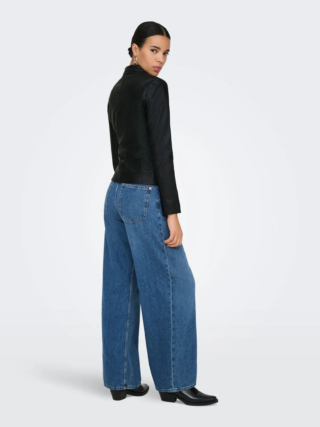 ONLY Mao Giacca Pelle Donna S Nera Collo Coreano