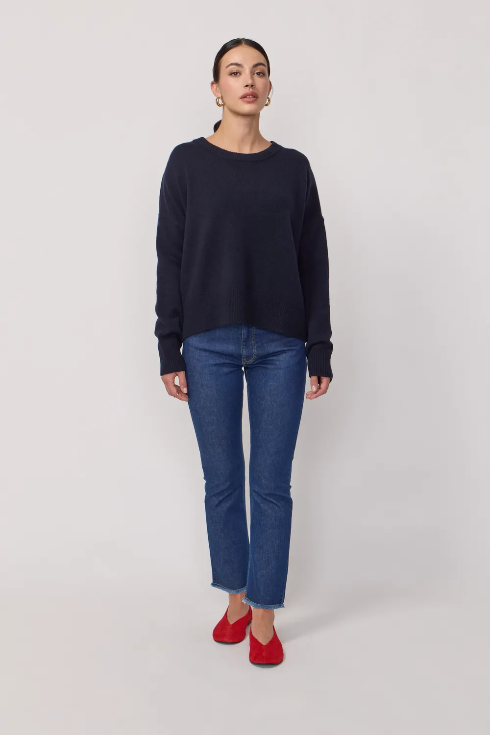 Acquaverde Classique pull encre et orange merino