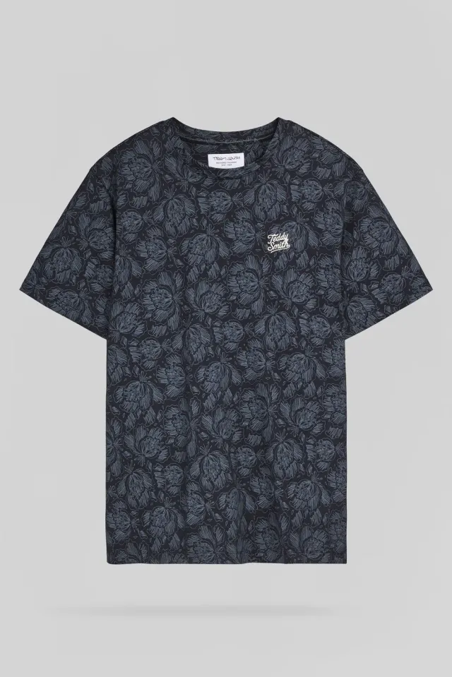 Teddy Smith T-Areski MC T-Shirt Uomo Navy Floreale Cotone