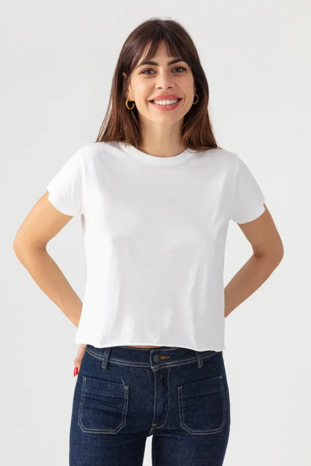 Acquaverde Court Effet Usé t-shirt cropped off white
