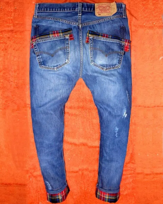 Never Say Never Levi's Vintage Scozzese jeans tasche remake