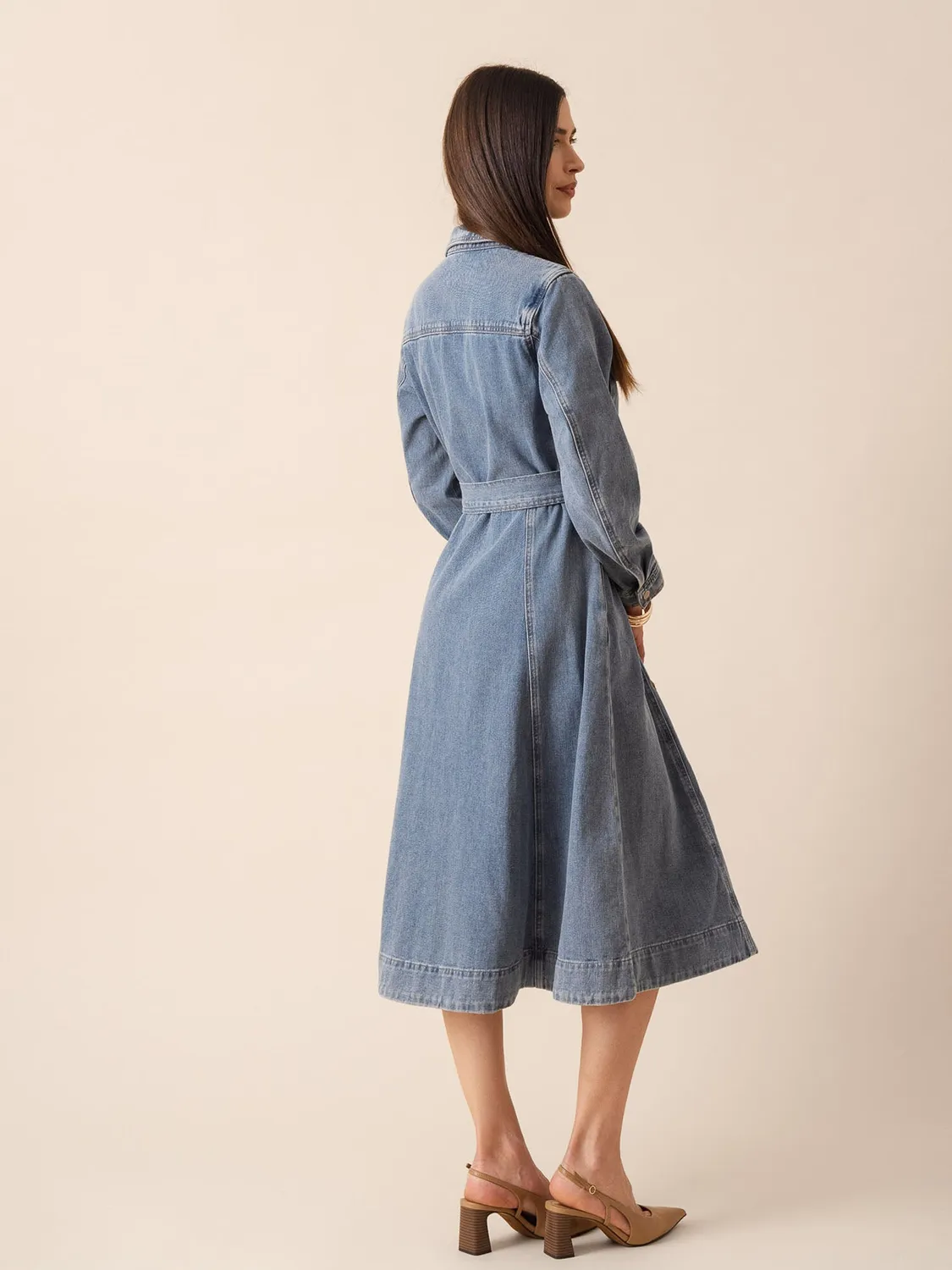 Oraije Rosalie vestito denim midi blu