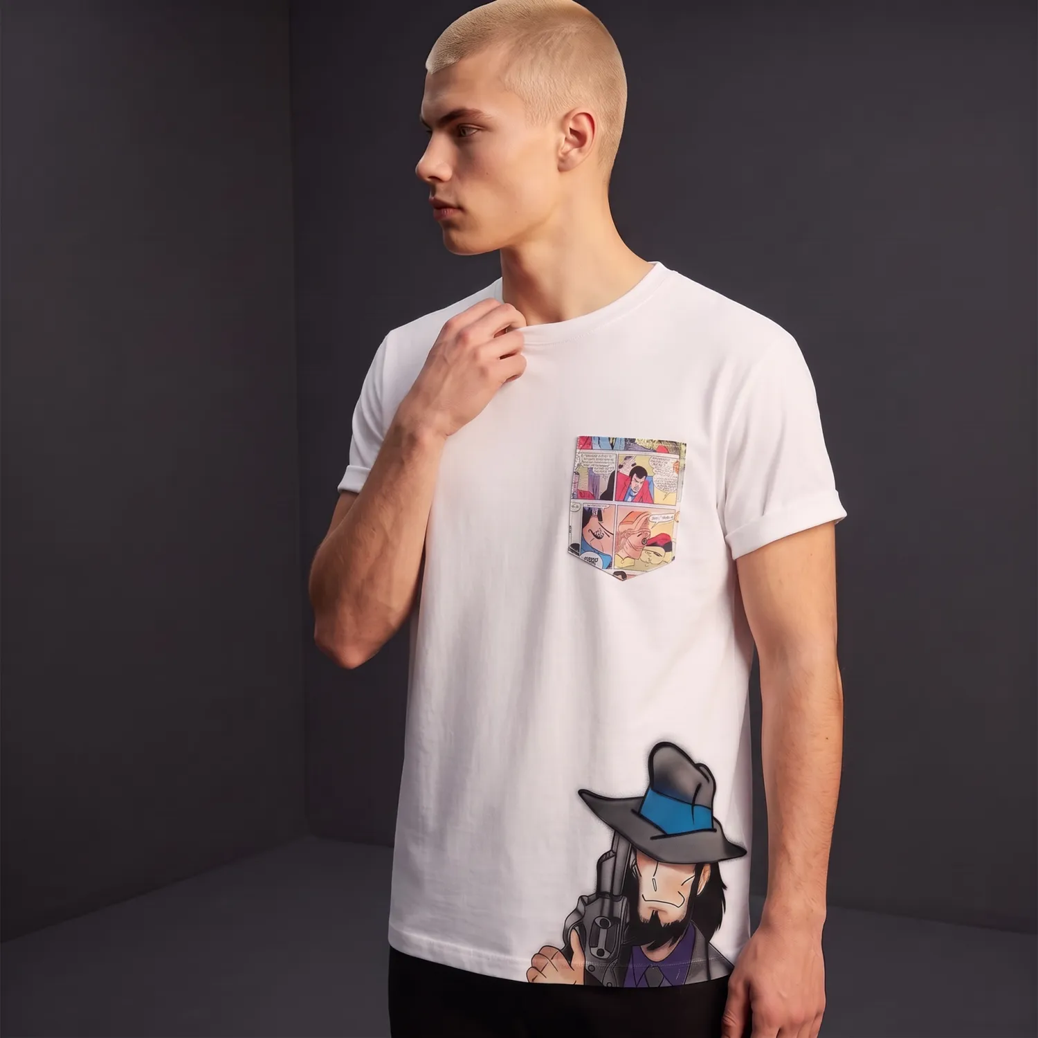 Never Say Never Jigen t-shirt dipinta taschino fumetto