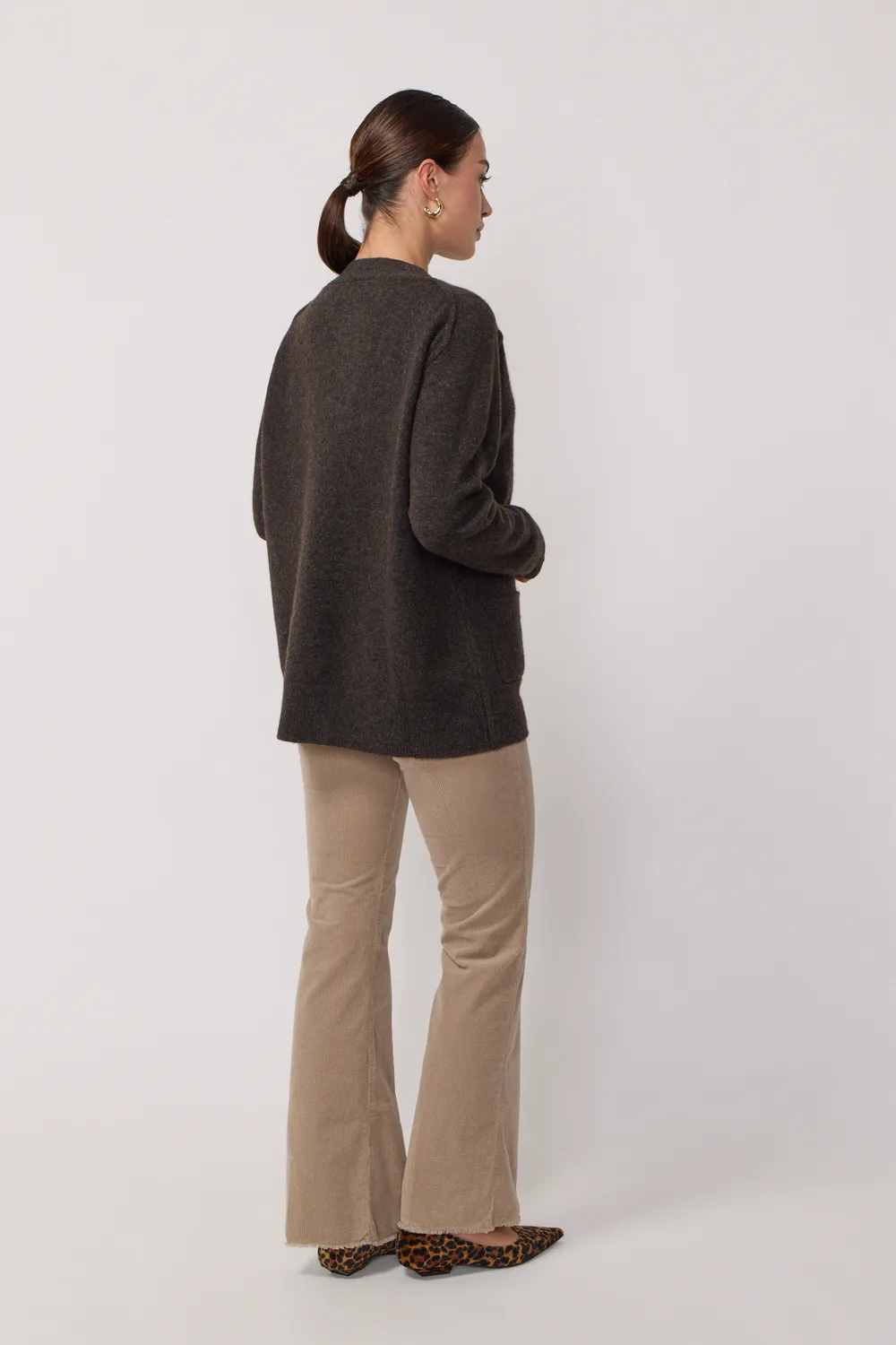 Acquaverde Cardigan Oversize Scollo V Marrone Yak Merino