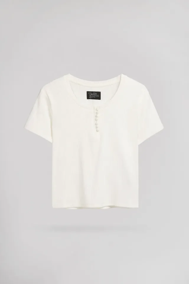 Teddy Smith T-Lol MC T-Shirt Bianca Donna Costina Bottoni