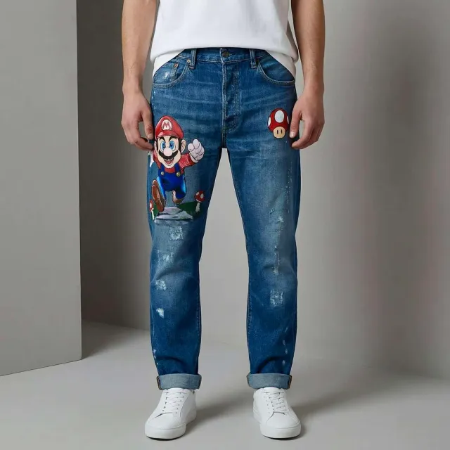 Never Say Never Levi's Vintage Super Mario Bros Jeans Dipinti Mano