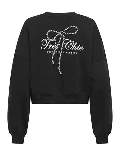 ONLY Onlkiara L/S O-Neck Pearl Swt felpa nera perle