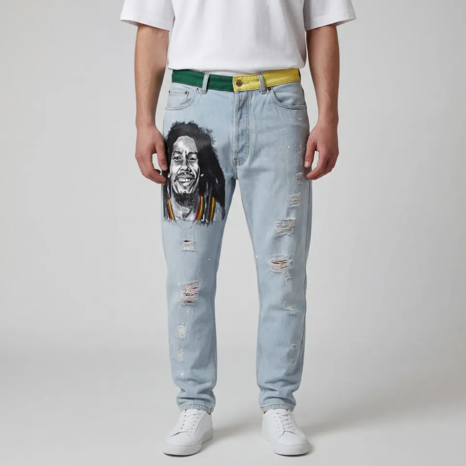Levi's Vintage Bob Marley jeans dipinti a mano custom